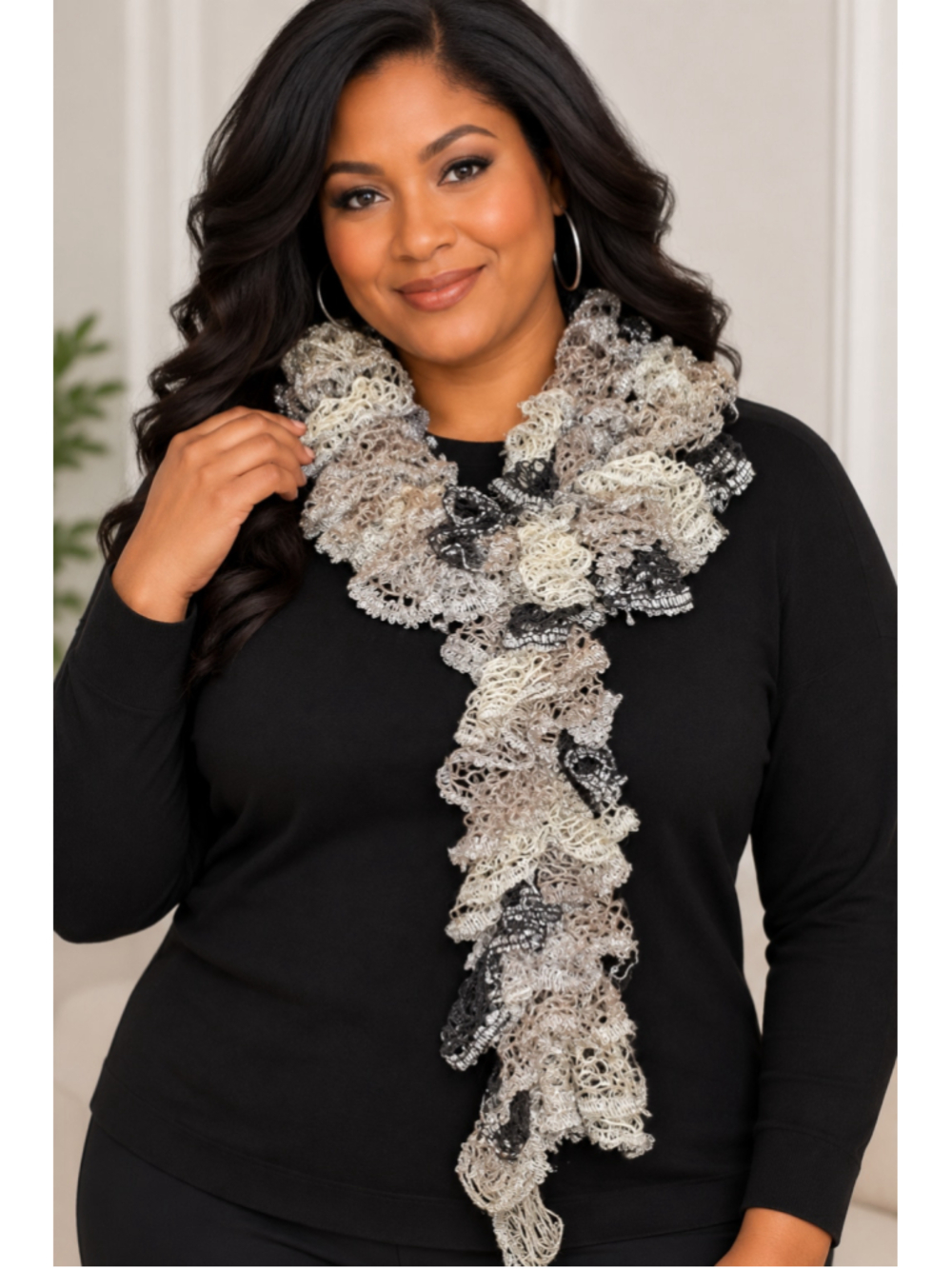 Women's Unbranded Ruffle Scarf One Size Grey Black